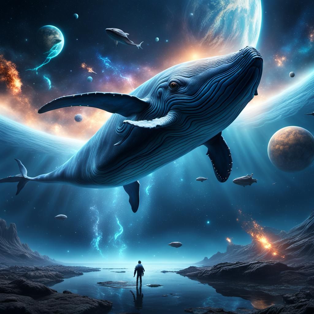 Blue Whale Soaring Through Space: Fantasy Concept Art