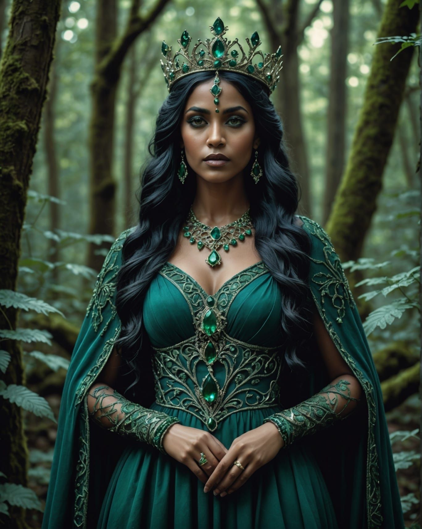 Ethereal Blue Goddess in Emerald Forest, 8K