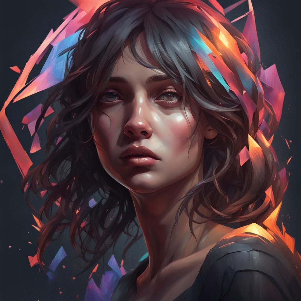 Girl Trapped in Thoughts: Hyperdetailed Portrait