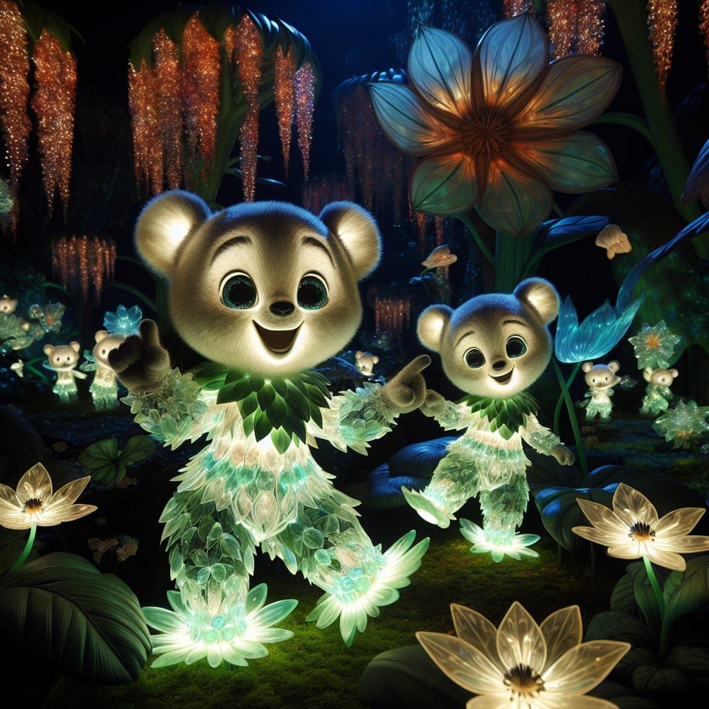 Bear Fairies in an Oversized Night Garden
