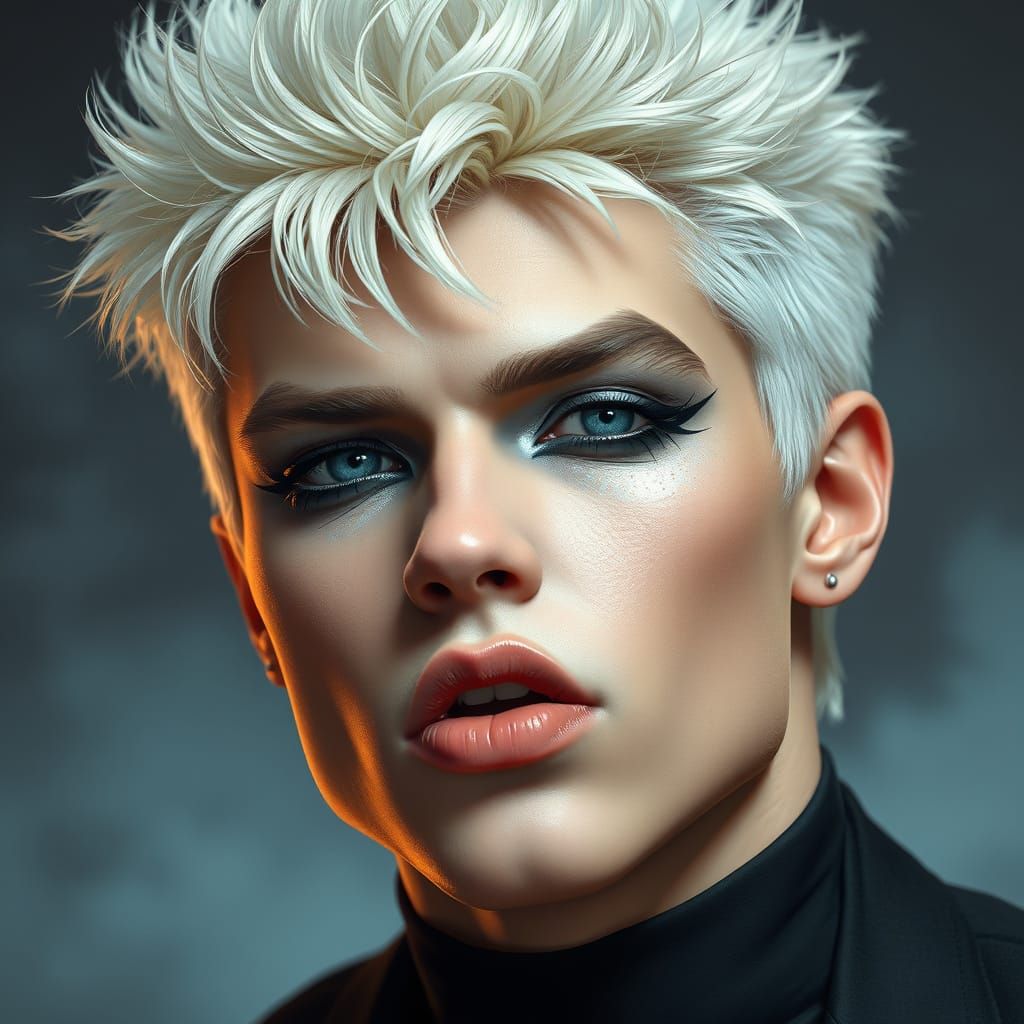 Ethereal Billy Idol with Platinum Hair and Dark Eyes