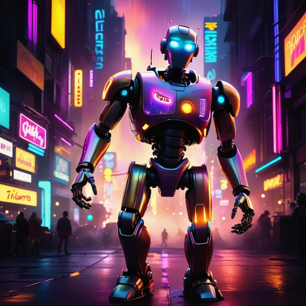 Futuristic Robot in Metropolis, Pixar 3D Art