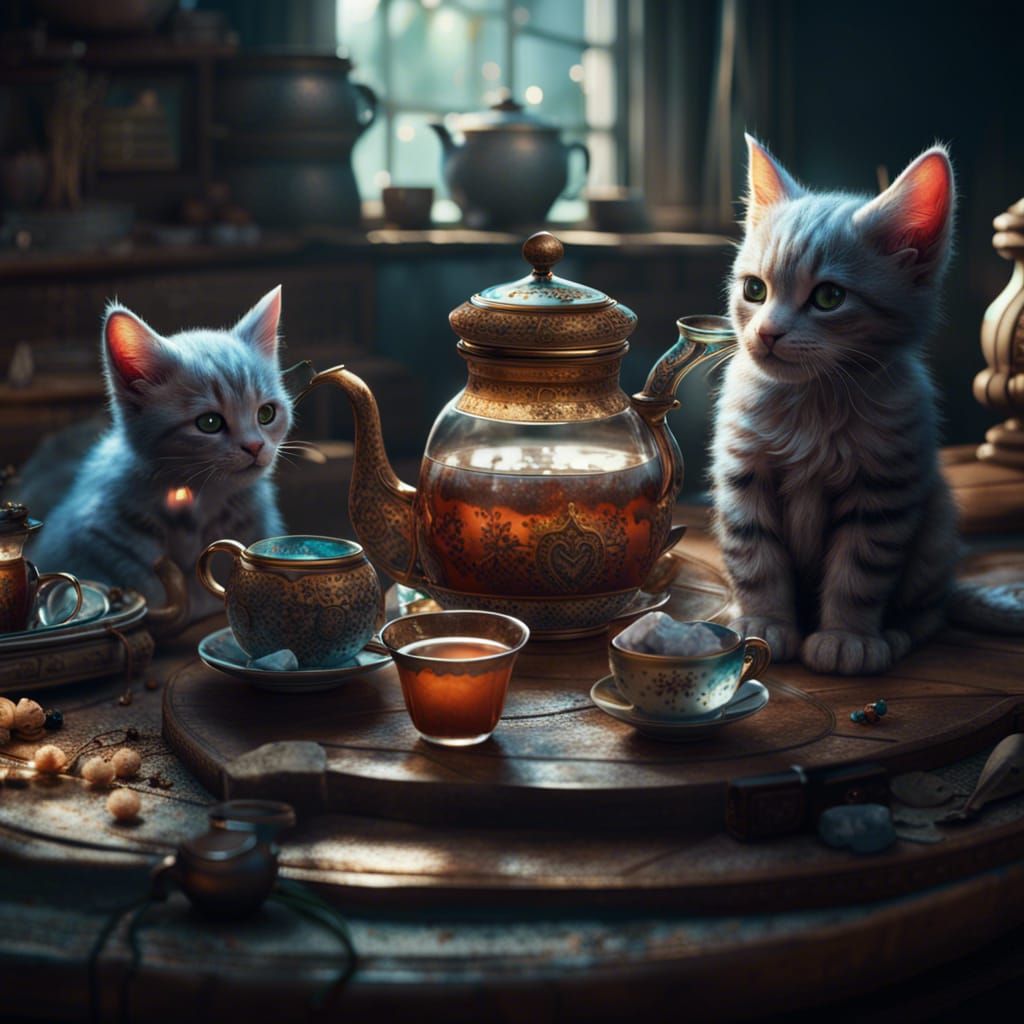 Kittens' Tea Party: Detailed Fantasy Concept Art