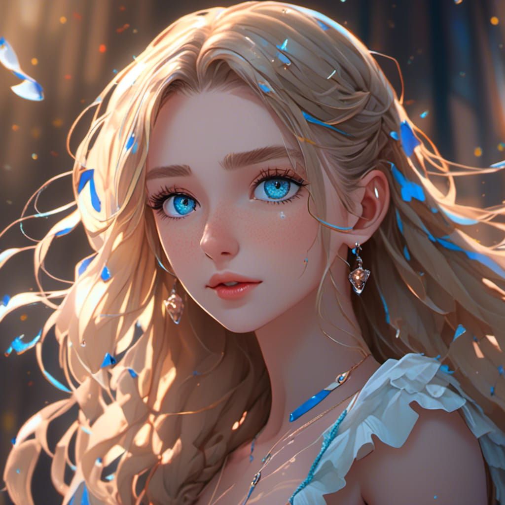 Happy Girl with Blue Eyes in Detailed Matte Painting