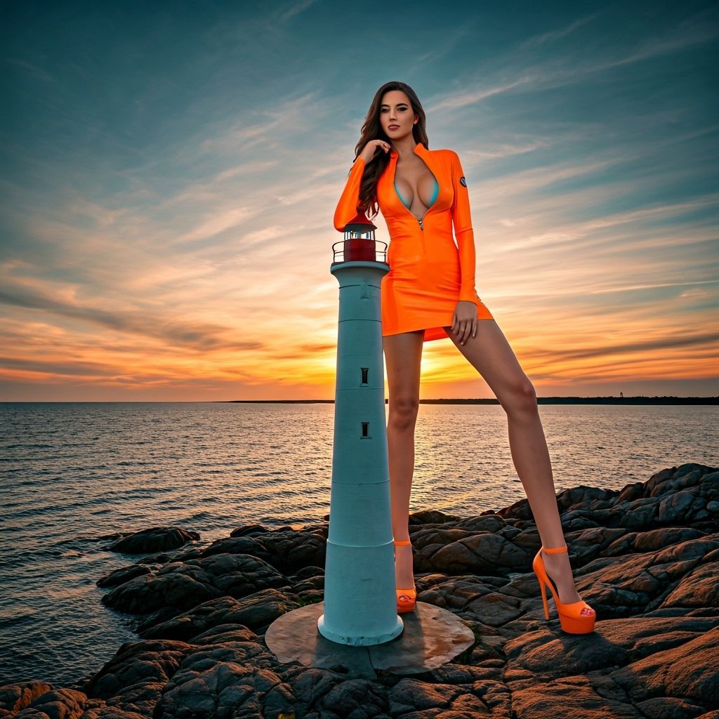 Giantess Poses at Lighthouse during Golden Hour