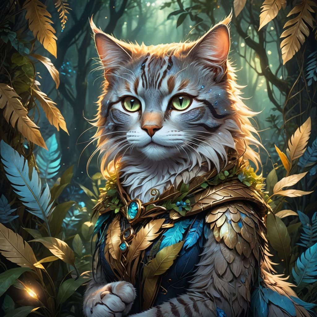 Mystical Cat-Girl Portrait in Fantasy Forest
