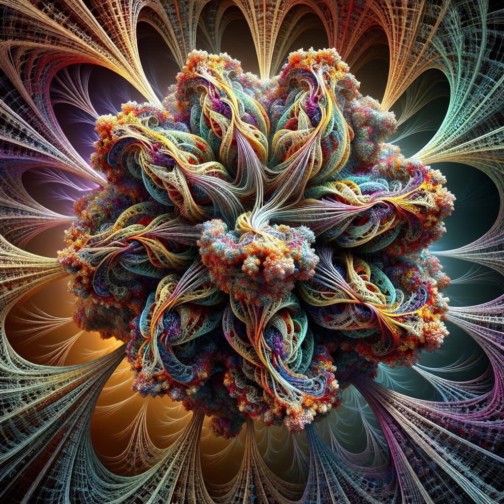 Intricate 3D Fractal in Alien-Inspired Colorful Threads