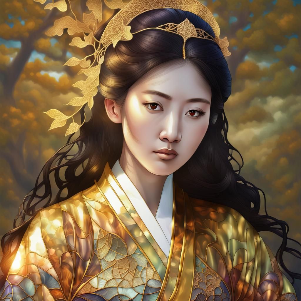 Korean Lady in Twilight Hanbok: Tiffany Stained Glass