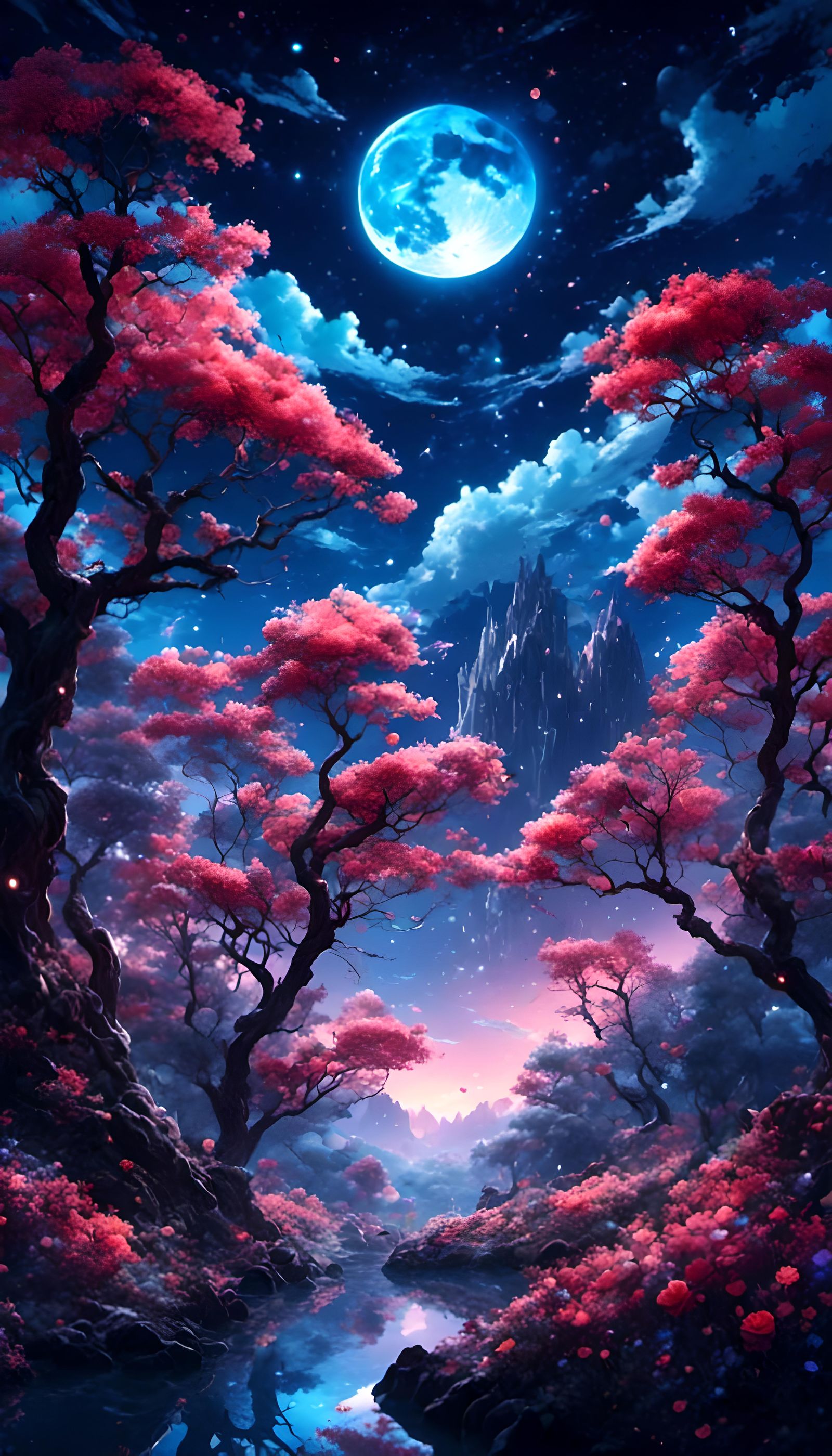 Sparkly Starry Sky in Anime Style with Vivid Roses
