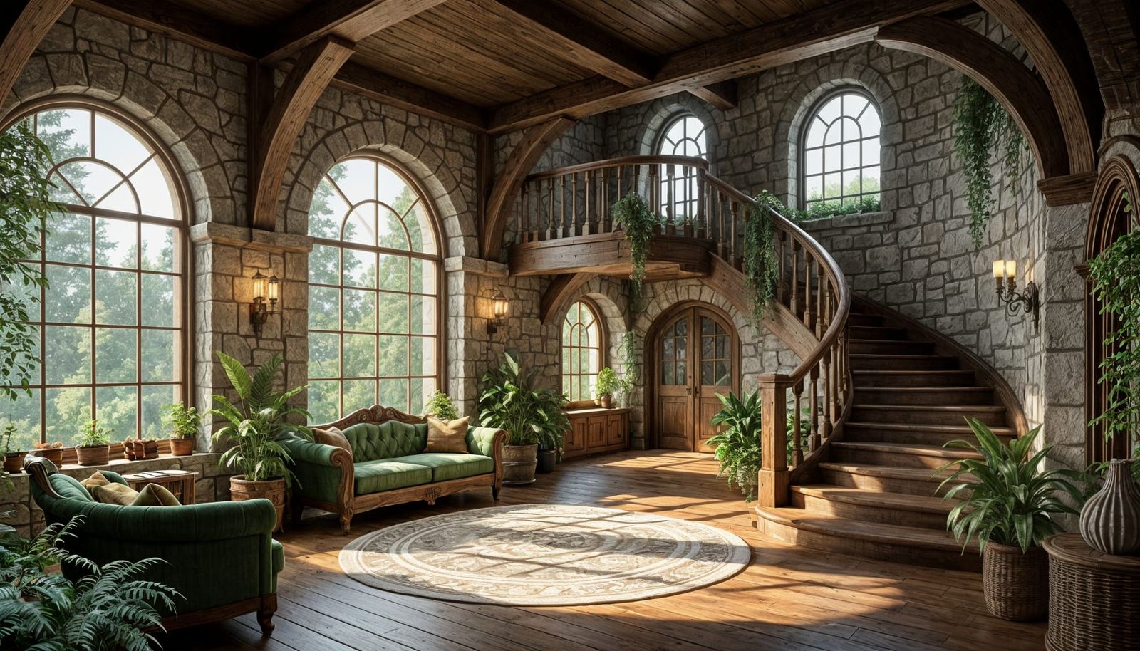 Elven Cottage Living Room with Balcony, Detailed Matte Paint...