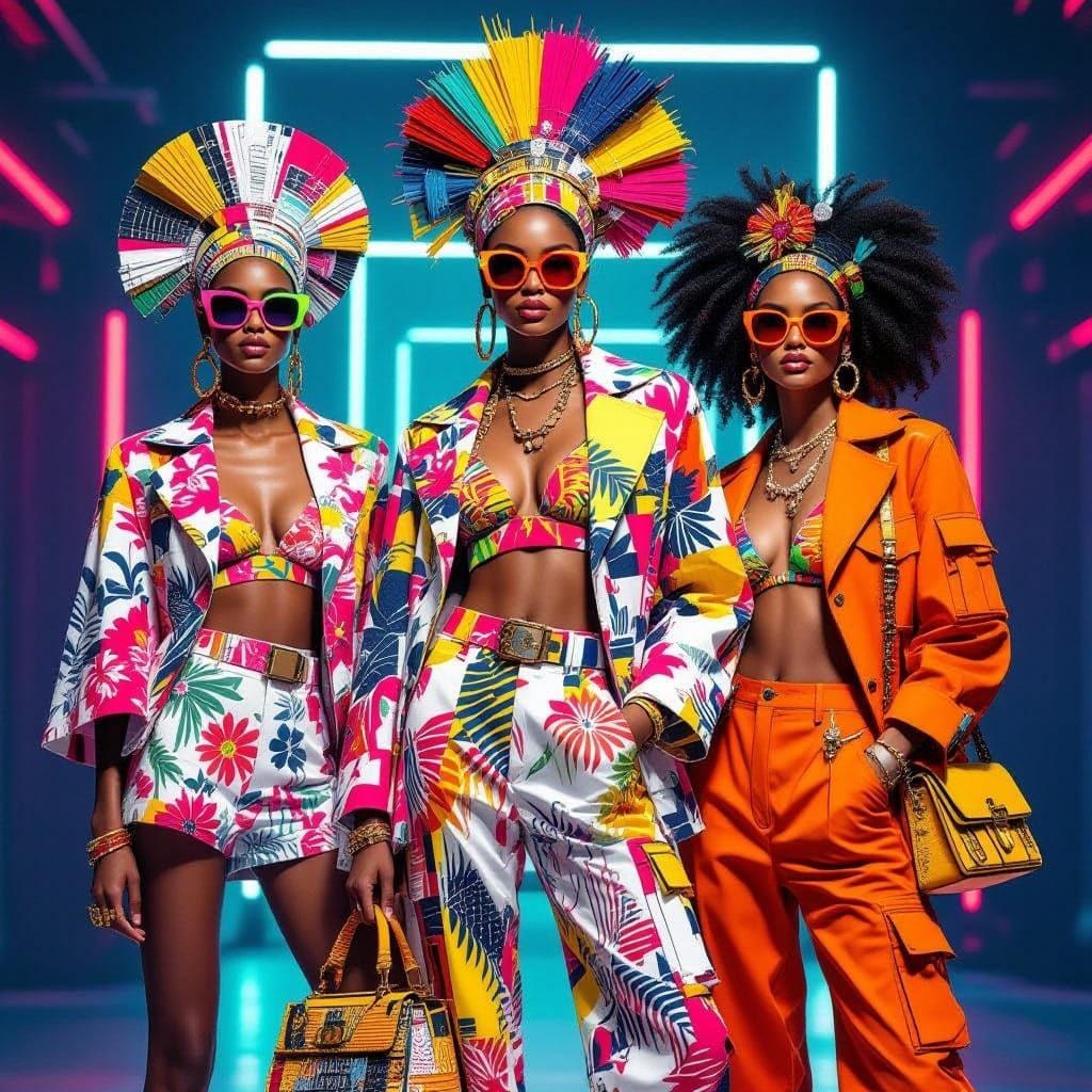 Women in Vibrant Afrofuturist Cyberpunk Summer Outfits