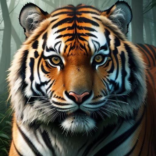 Tiger in Mystical Forest with Rainbow Mist