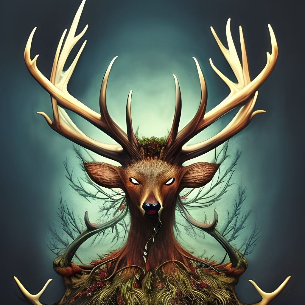 Antlered Forest Spirit in Dark Fantasy Style