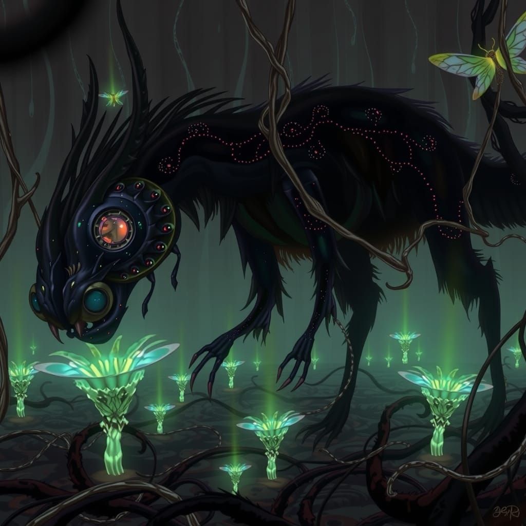Iridescent Creatures in a Bioluminescent Ecosystem