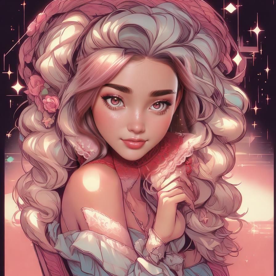 Curvy Girl in Red Dress, Kawaii Cartoon Portrait