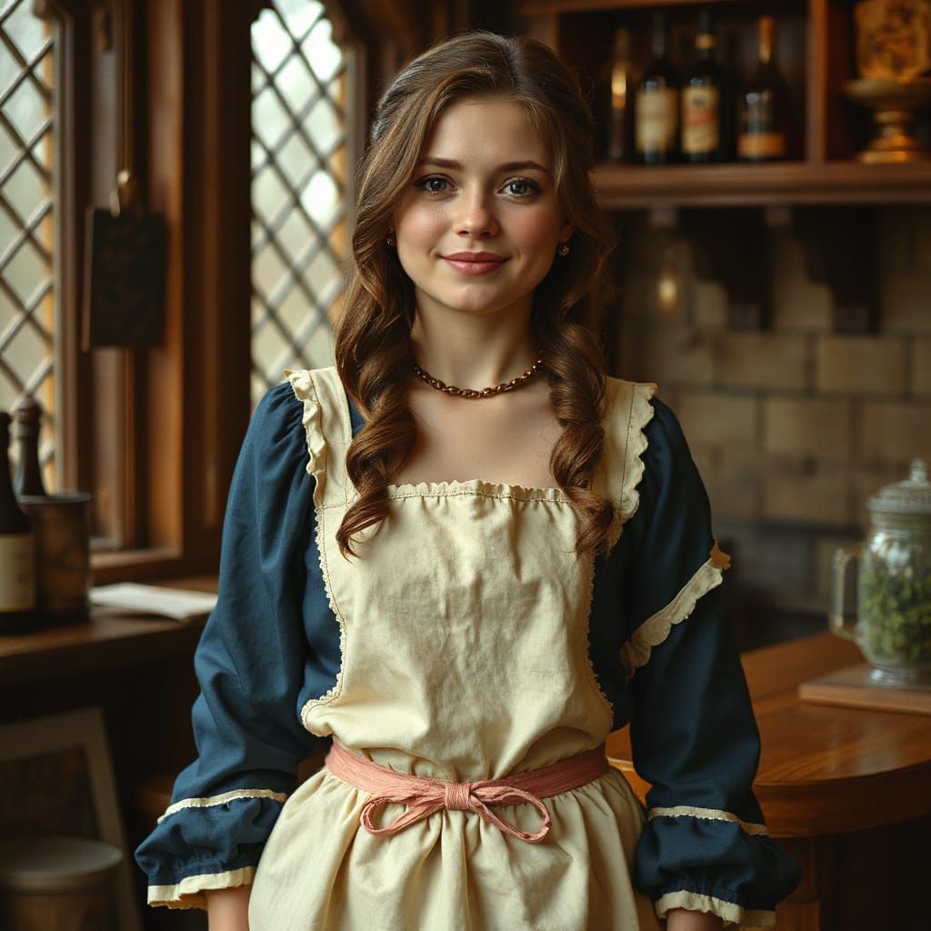 Wholesome Medieval Barmaid in Pre-Raphaelite Style