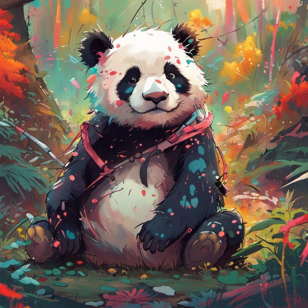 Cute Panda: Colourful Hyperdetailed Illustration