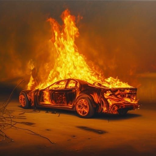 Burning Carcass as Oil Painting