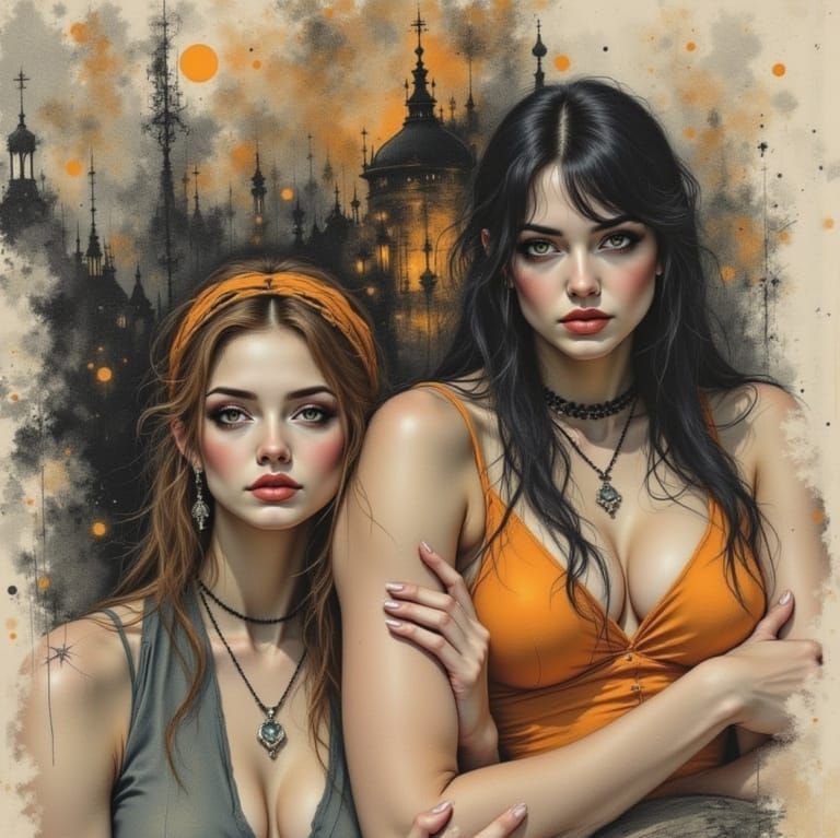 Elegant Figures in Charcoal and Pastel Style