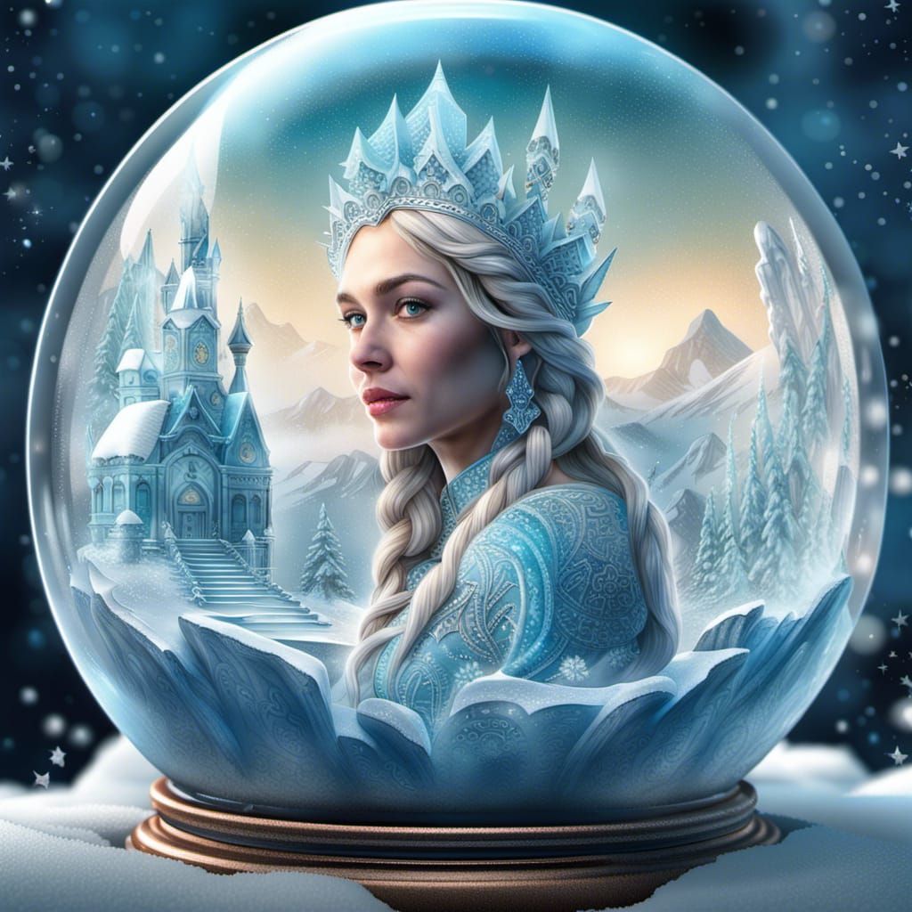 Ice Princess in Snow Globe: Photorealistic Double Exposure