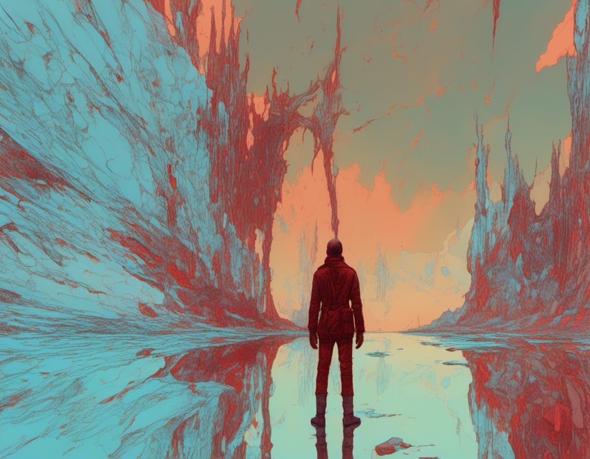 Cursed Mirror Reflection in Moebius Style