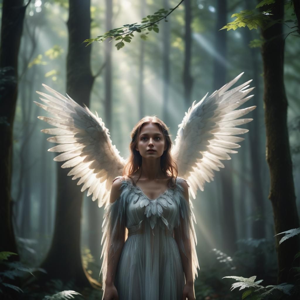 Angelic Woman in Misty Forest: Cinematic HDR Photography