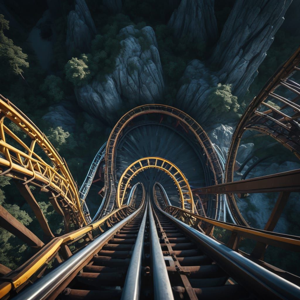 Rollercoaster Front Seat View in Photorealistic Style