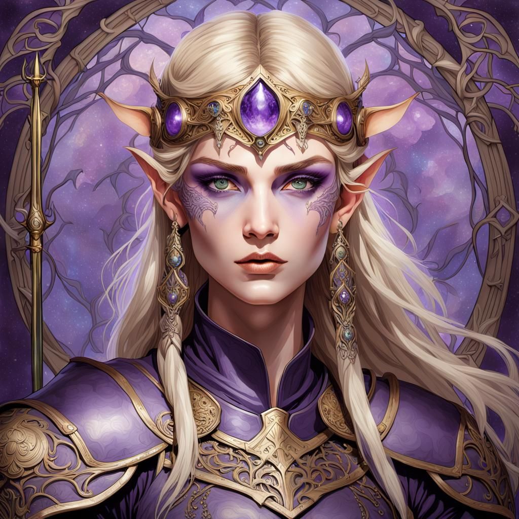 Regal Elven Warrior with Lavender Aura