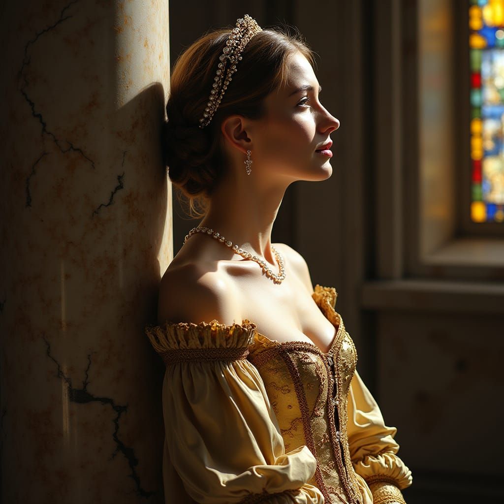 Renaissance Noblewoman Portrait in Rembrandt Style