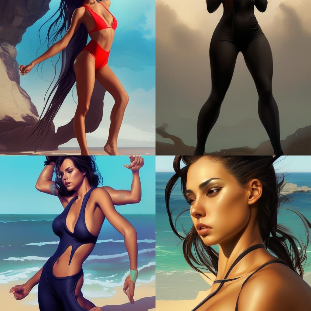 Latina Woman Portrait on Beach in Digital Art Style