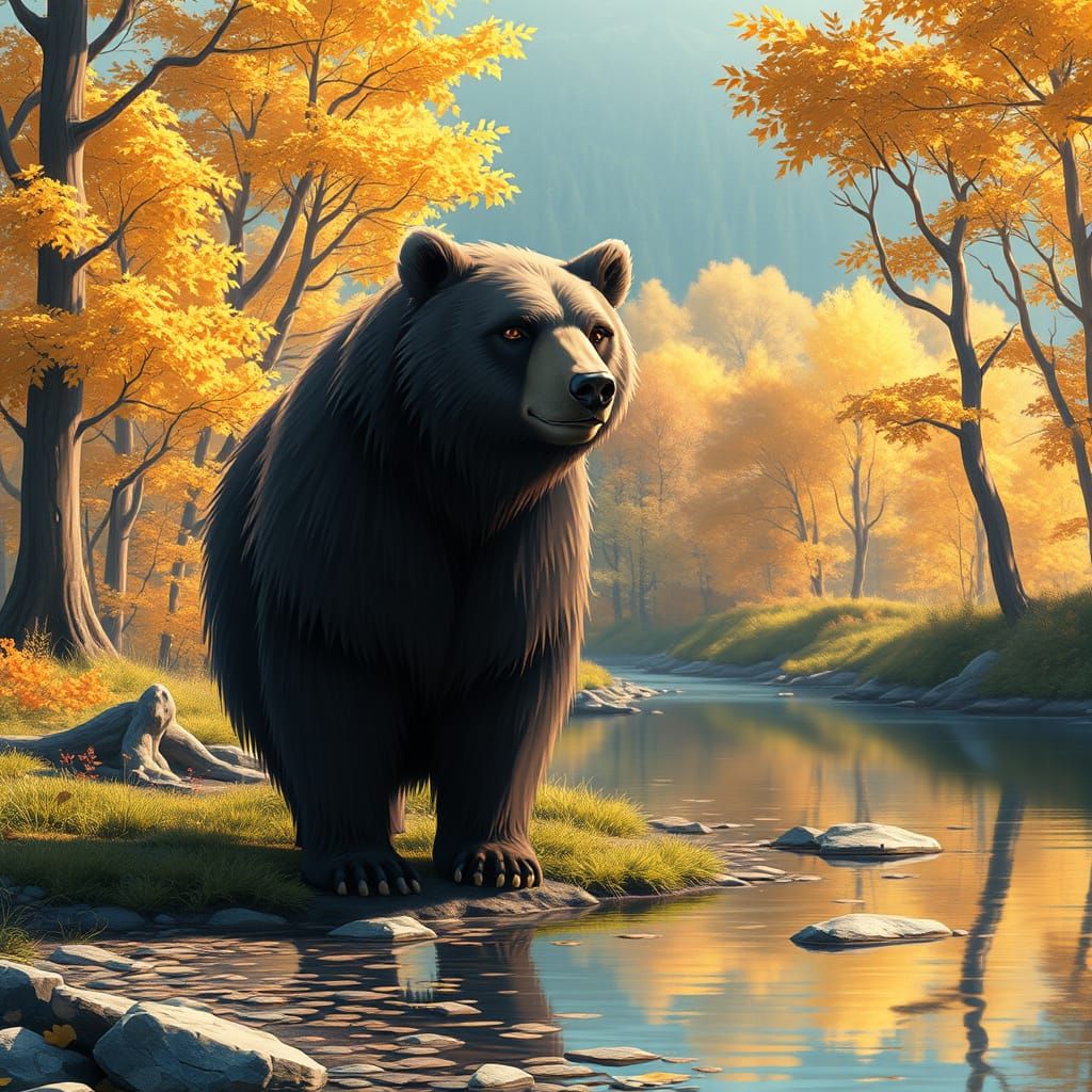 Bear in Autumn Forest: 3D Anime Art