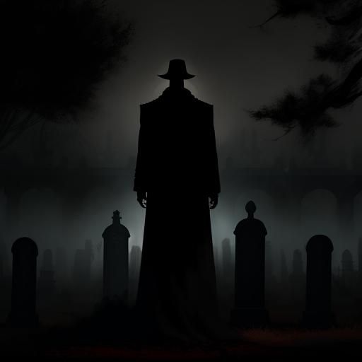 Sinister Shadow Person in Graveyard, Digital Painting