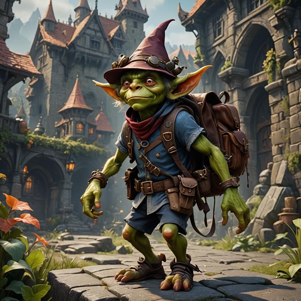 Goblin with Backpack: Detailed Fantasy Concept Art