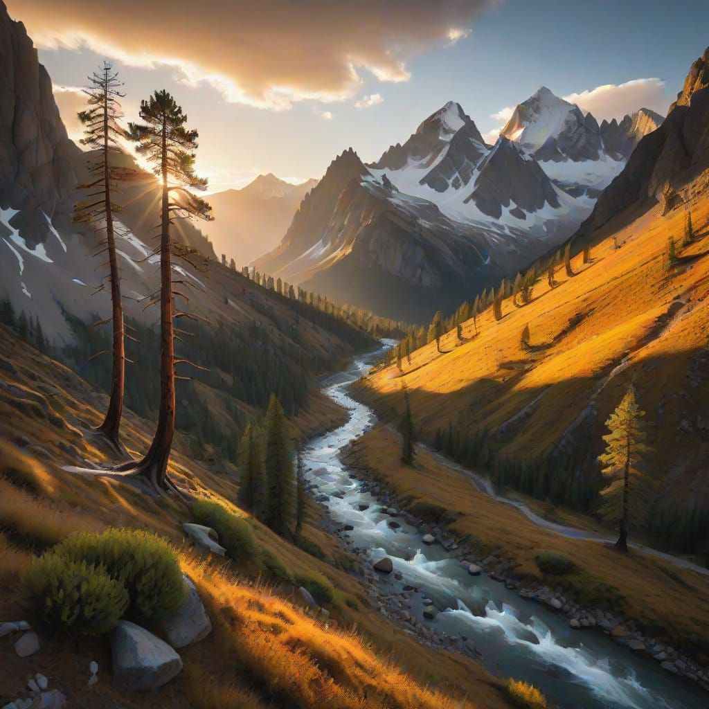 Snow-Capped Mountains Pierce a Vibrant Sunset Sky