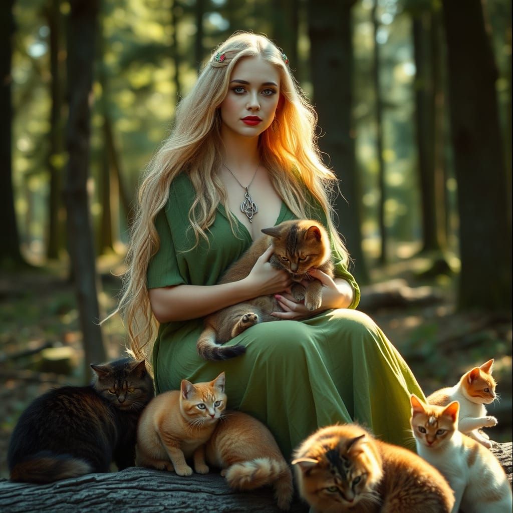 Ethereal Goddess in Whimsical Forest Glade