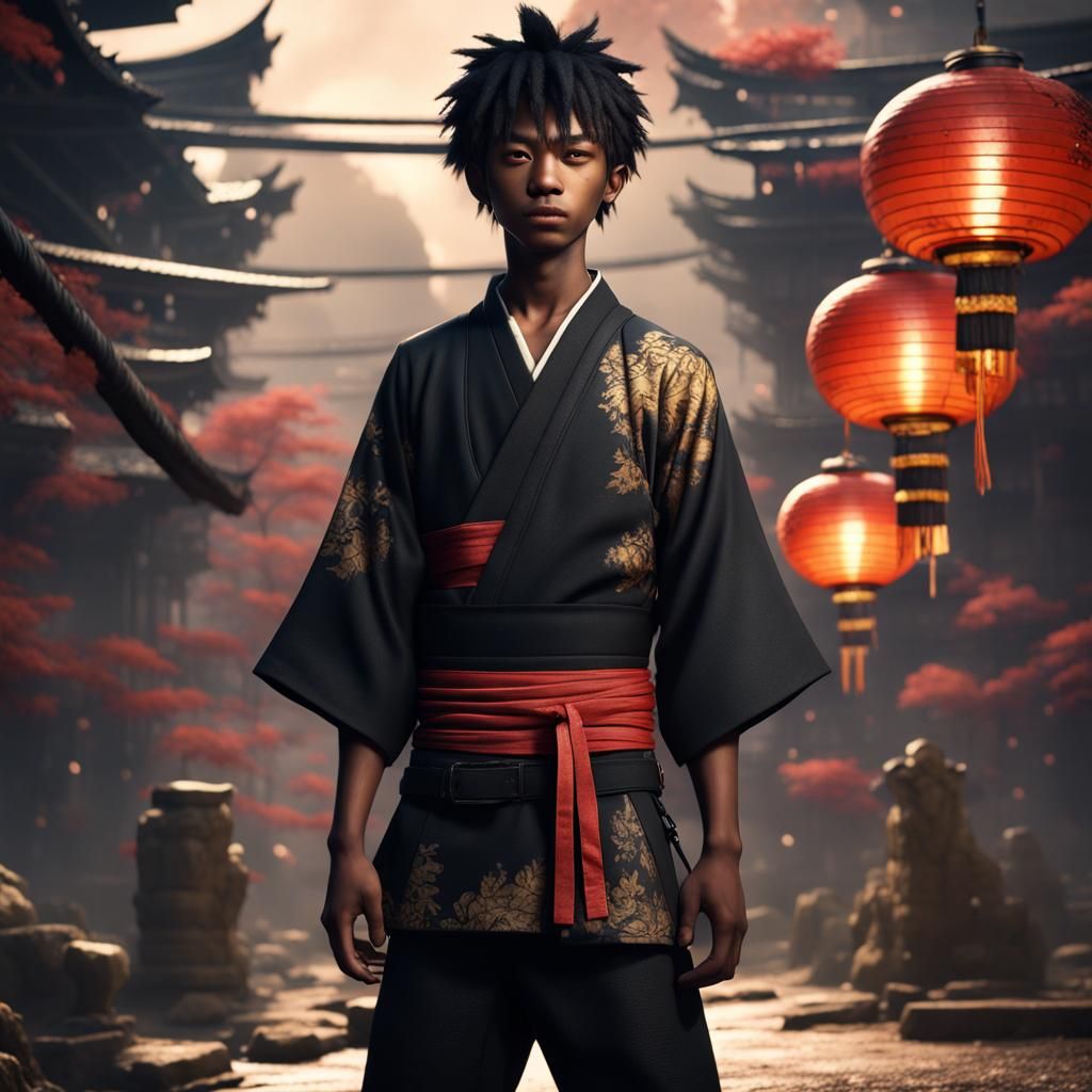 Detailed Matte Painting of a Black Japanese Teen