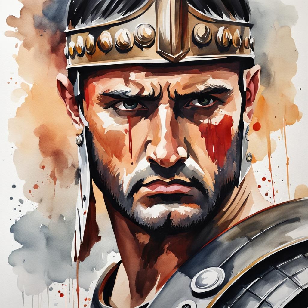 Roman Centurion Portrait in Watercolor Style