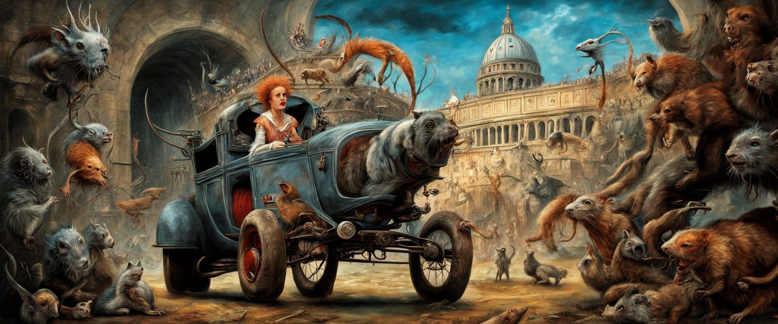 Pipi Longstocking Drives Rat Rod at Colosseum in Surreal Fan...