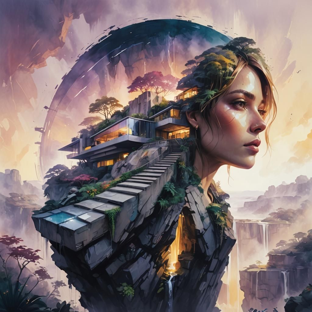 Impossible Cliffside House Concept Art in Roger Dean Style