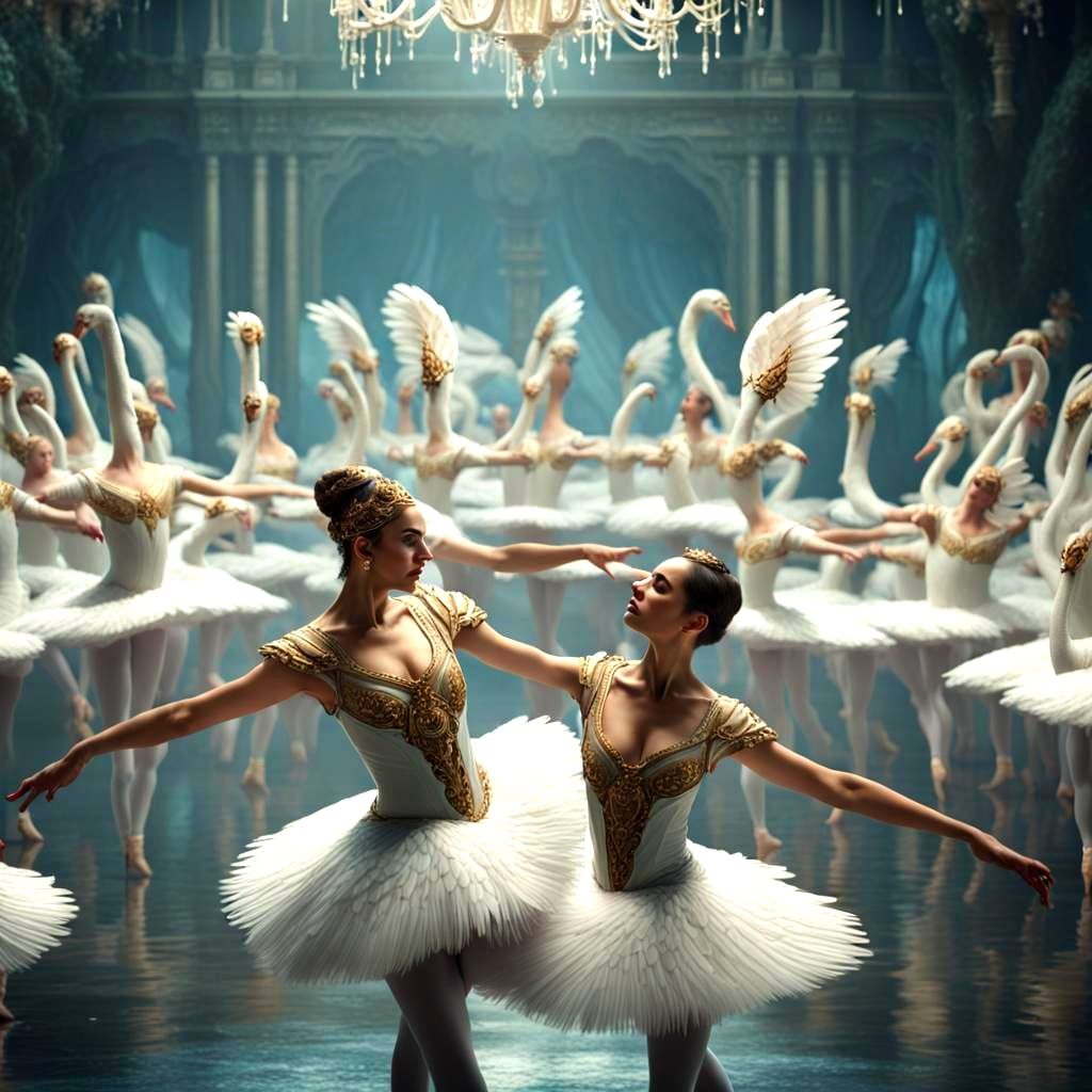 Surreal Swan Lake Ballet in Detailed Matte Painting