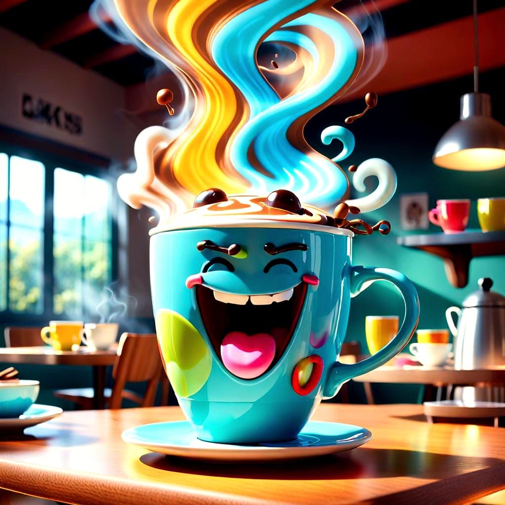 Anthropomorphic Coffee Cup Energizing Breakfast, 3D Digital ...