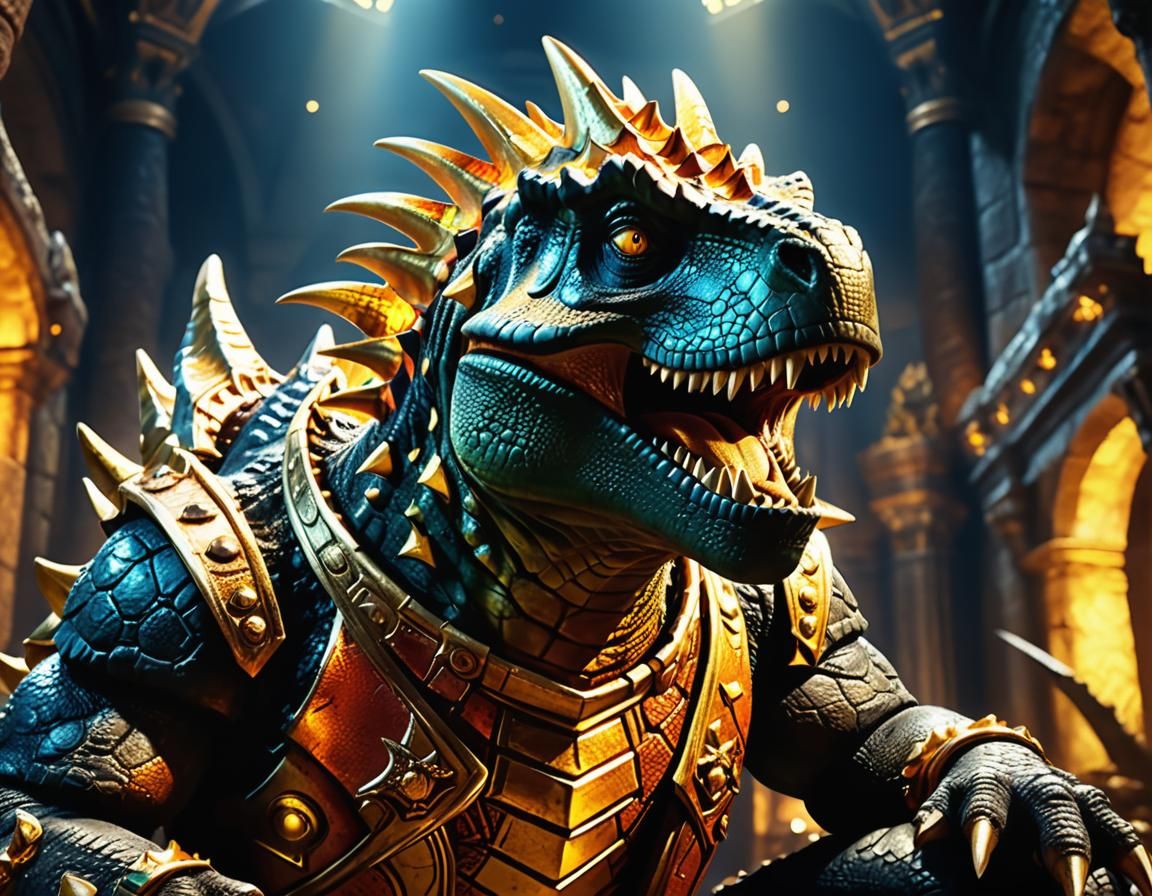 Dinosaur King on Throne in Golden Light