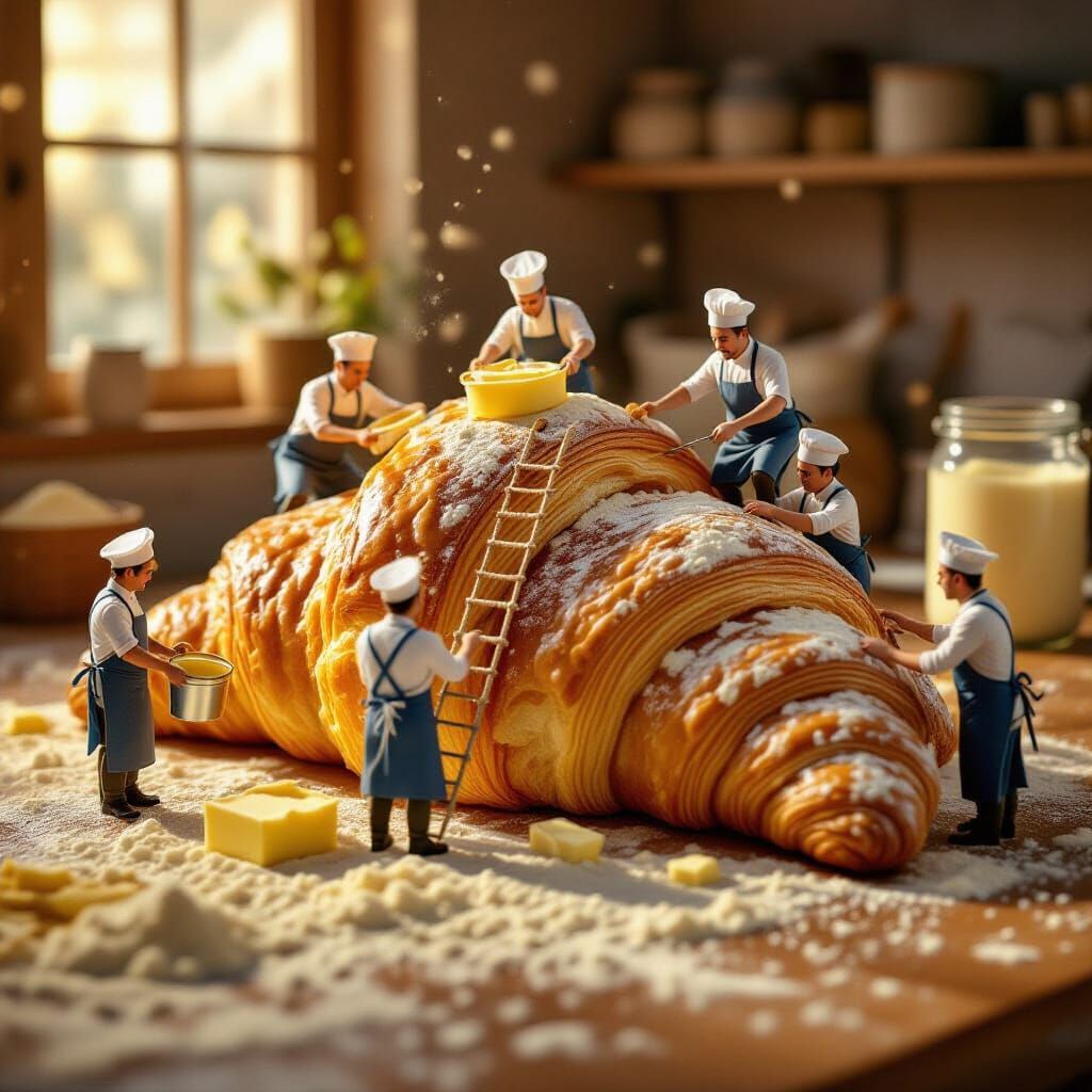 Tiny Bakers Craft Giant Croissant in Macro Shot