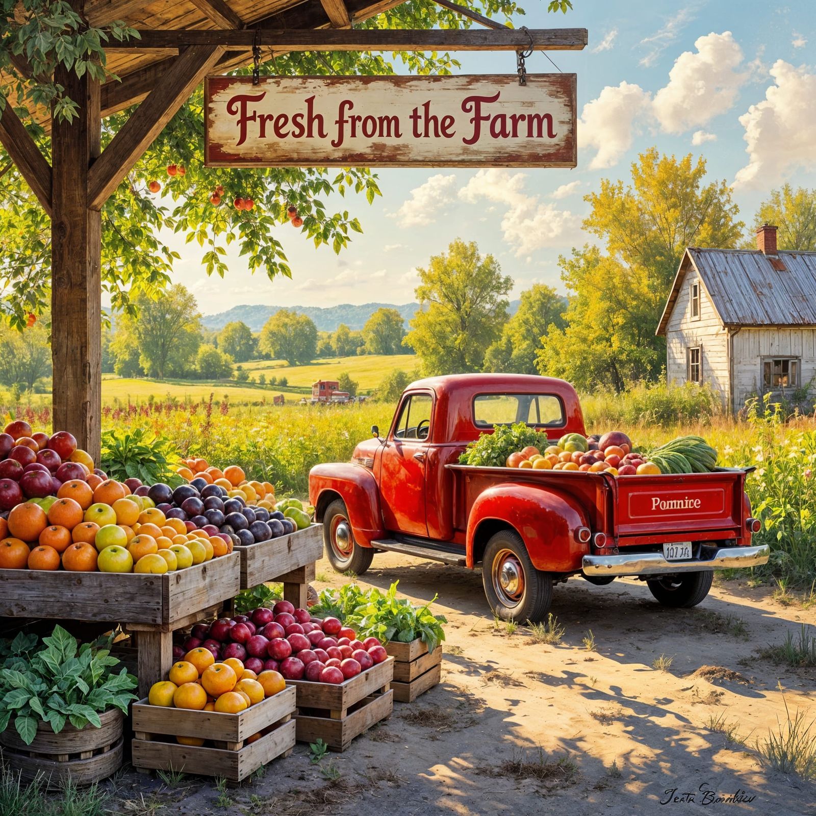Rustic Farmstand with Jewel-Toned Produce in Golden Light