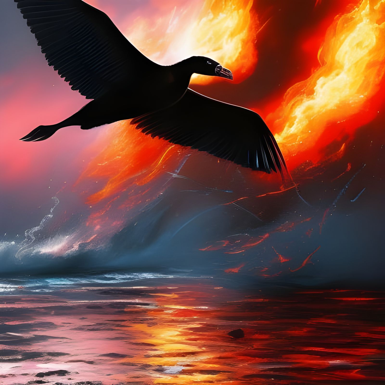 Evil Black Swan with Flaming Eyes in Cyberpunk Style