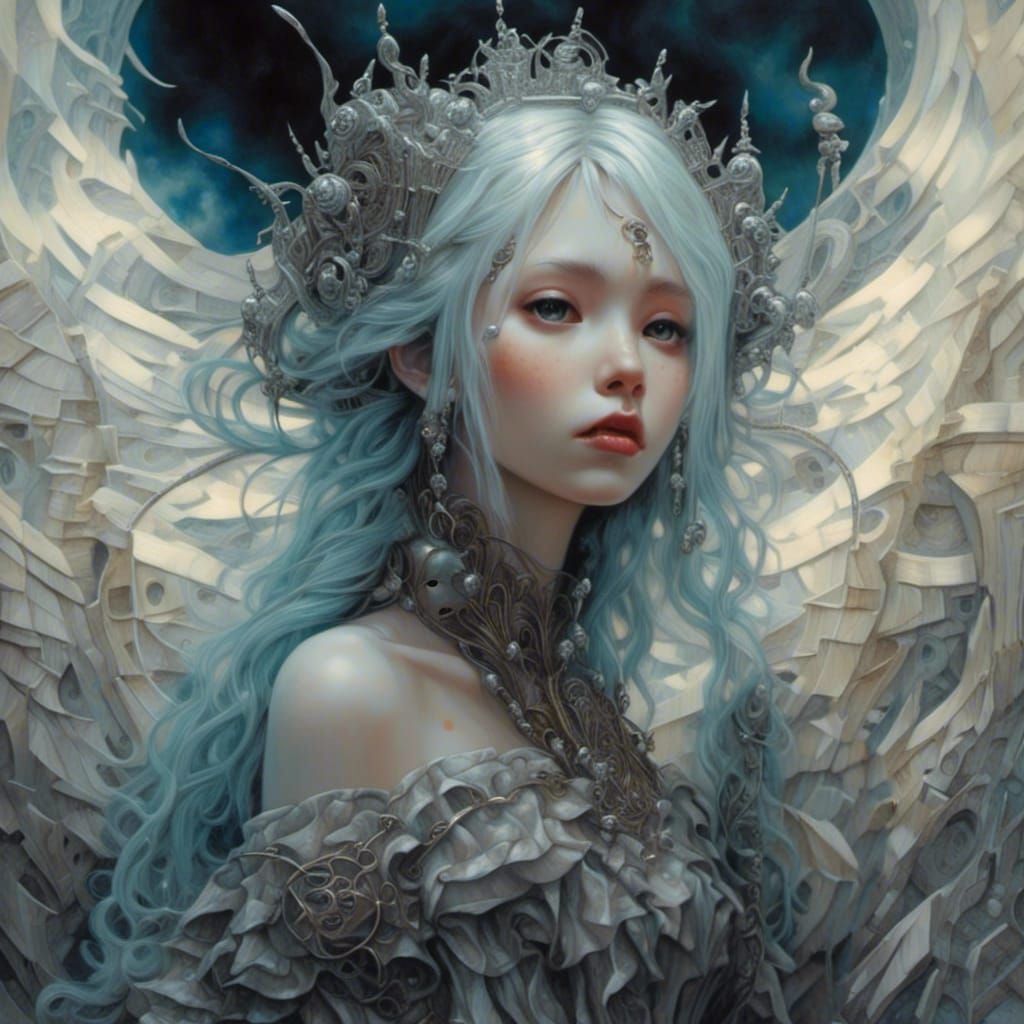 Angel in a Dark Fantasy Garden