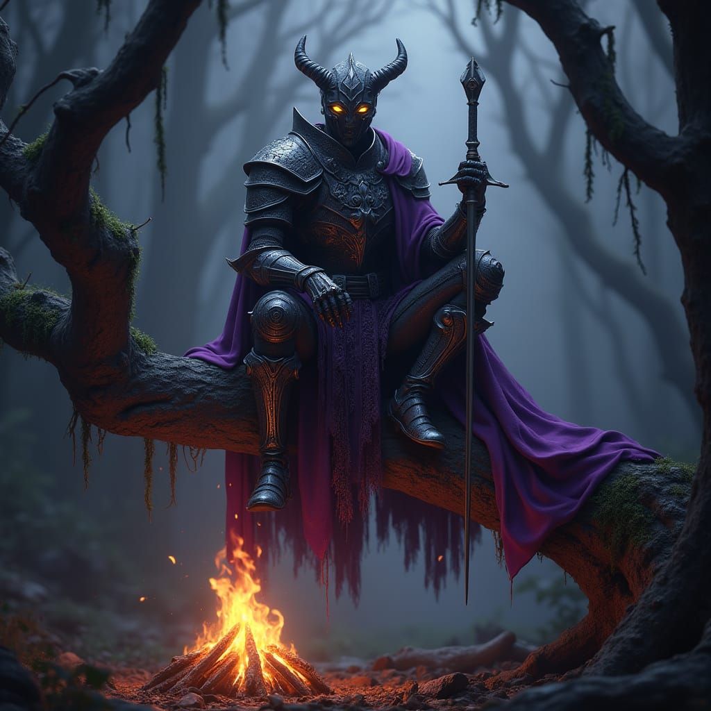 Dark Fantasy Knight in Mystical Forest, Splash Screen Art