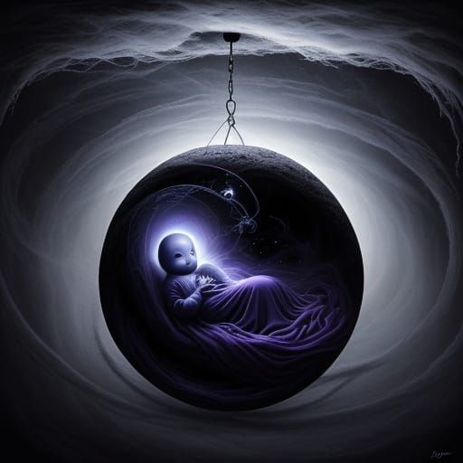 Surreal Birth in Darkness Oil Painting