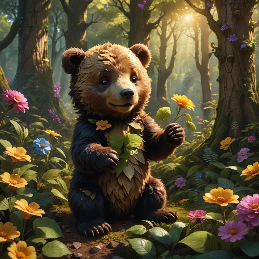 Baby Bear in Enchanted Forest: Fantasy Matte Painting
