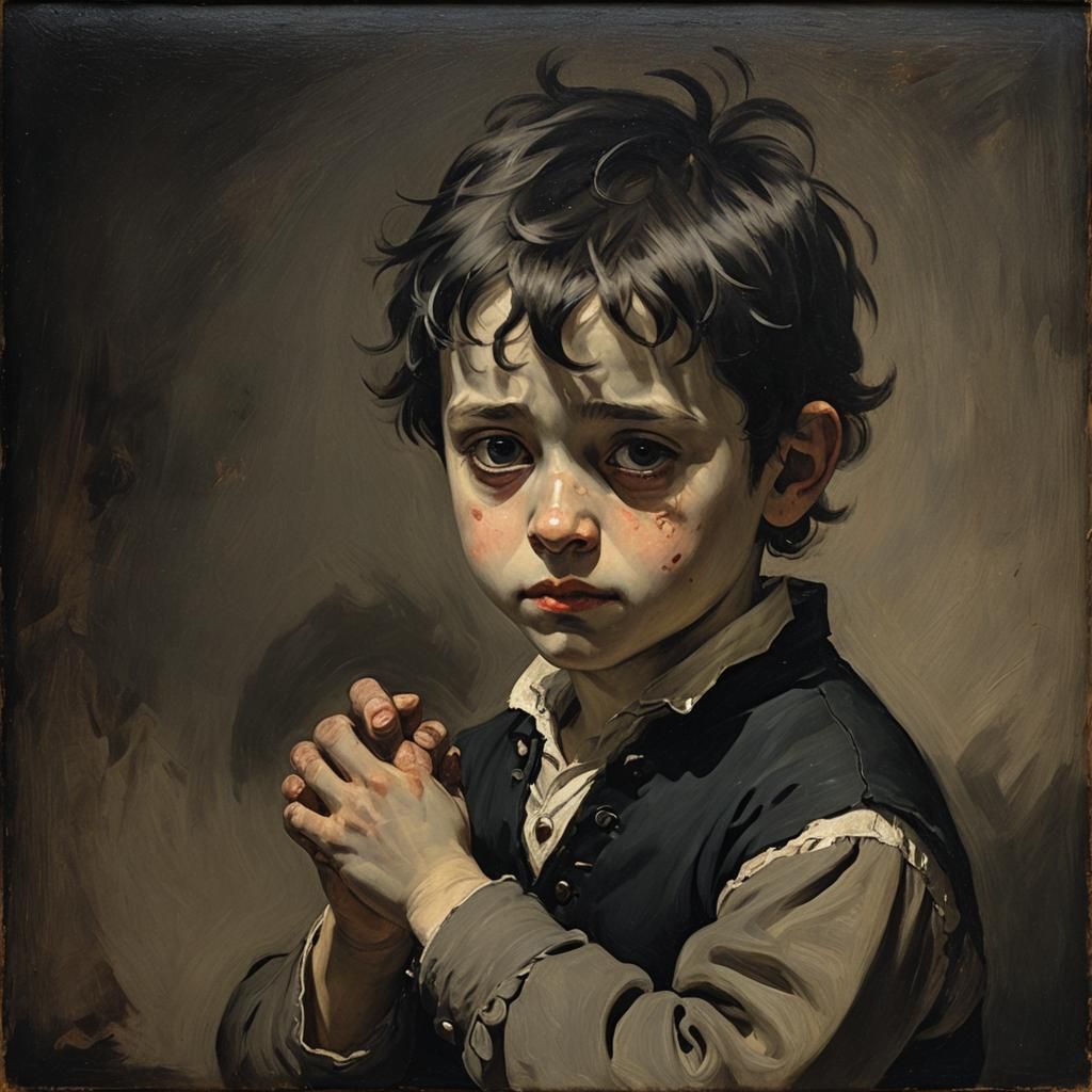 Horrific Oil Painting of a Hand-Reared Boy